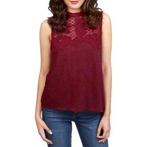 Lucky Brand Knit Top Embroidered Mock Neck